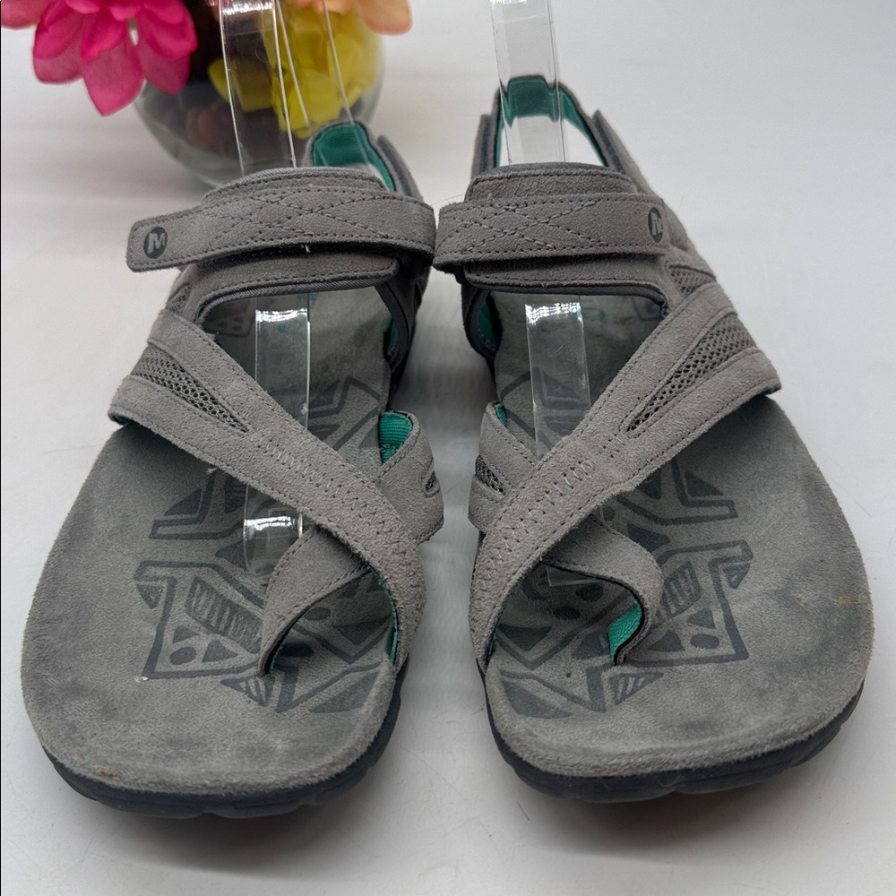 Merrell Grey Suede Active Toe Loop Sandals Size 1… - image 2